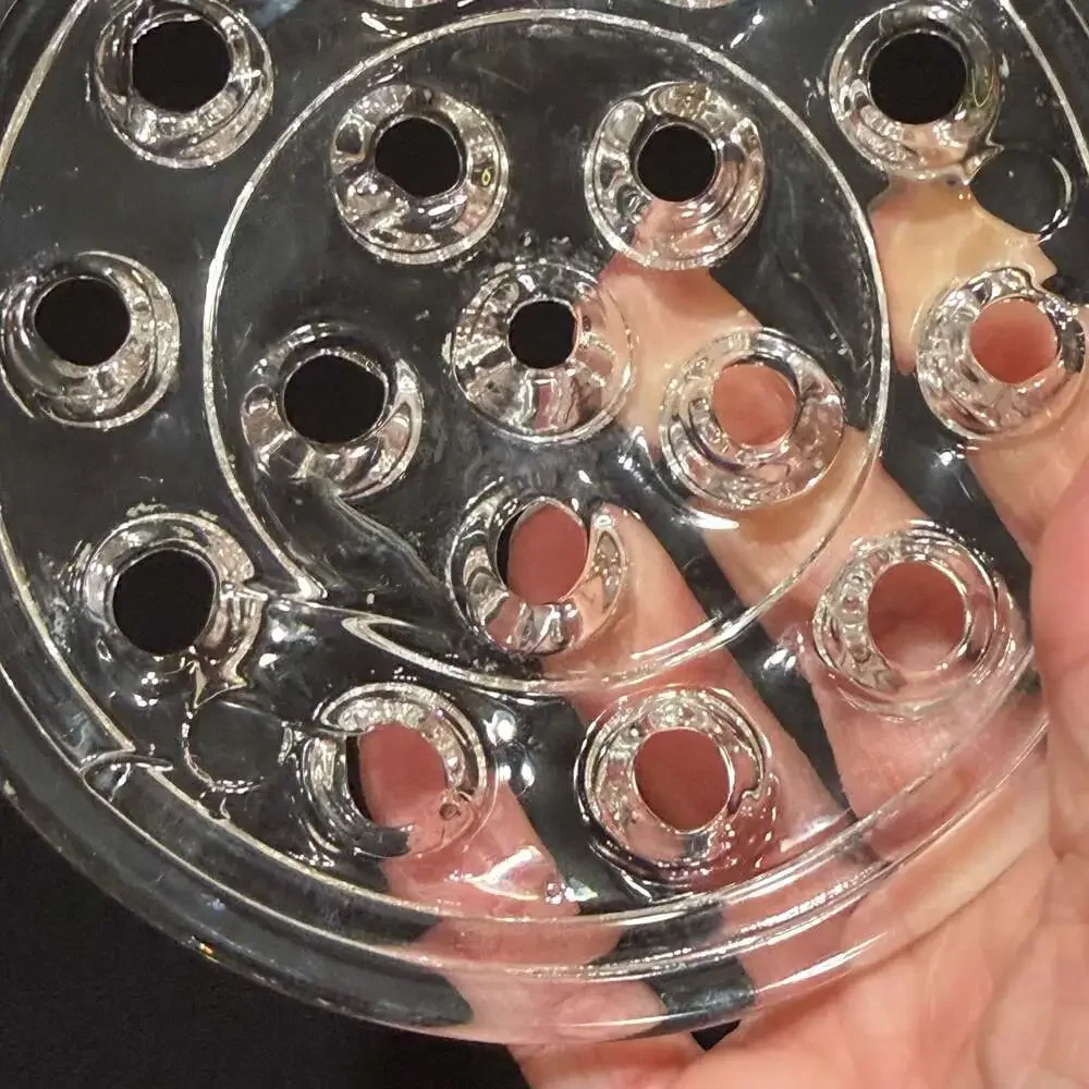 Vintage Clear Glass Flower Frog with 16 Holes, 5 Inch Diameter